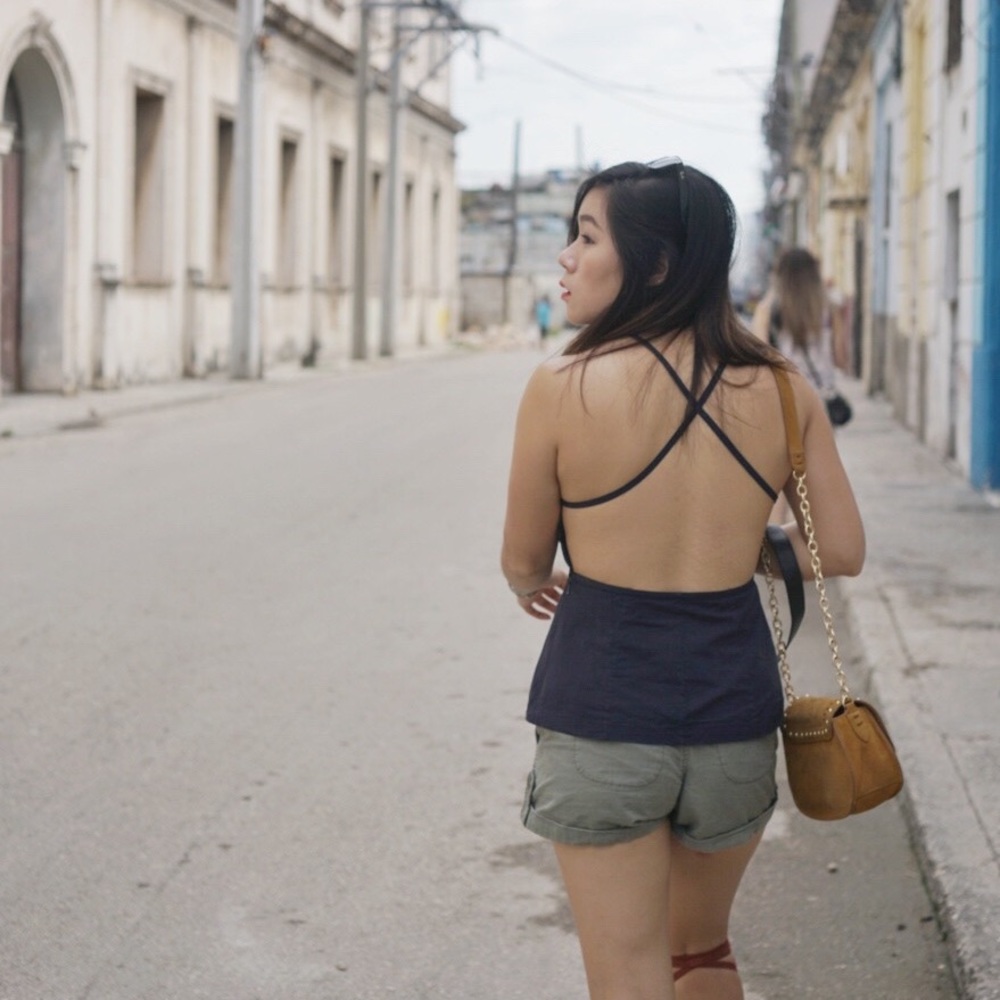 Theory backless blue top XS